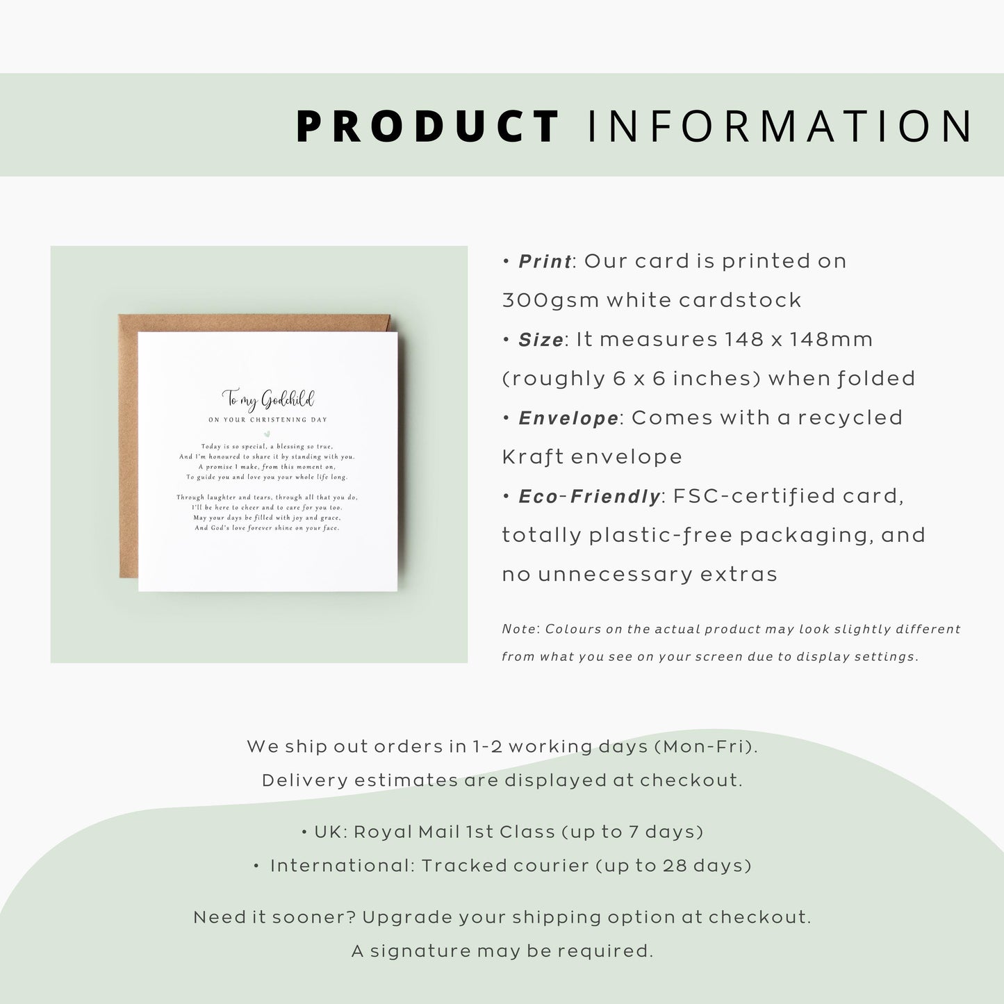 Personalised Christening Day card from godparent to godchild with heartfelt poem, perfect baptism or naming day keepsake gift.