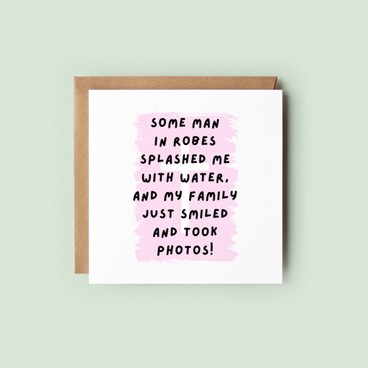 Funny Christening Card – Humorous Baptism Keepsake for Girls or Friends