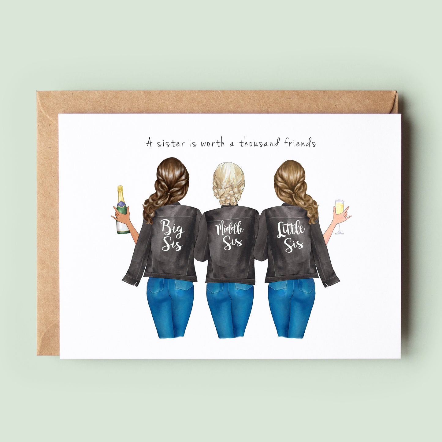 Personalised Sister Birthday Card, Big Sister Birthday Day Card, Middle Sister, Little Sister, Happy Birthday Sister, Greeting Card #102