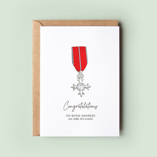 Congratulations on Being Awarded an MBE Personalised Greeting Card