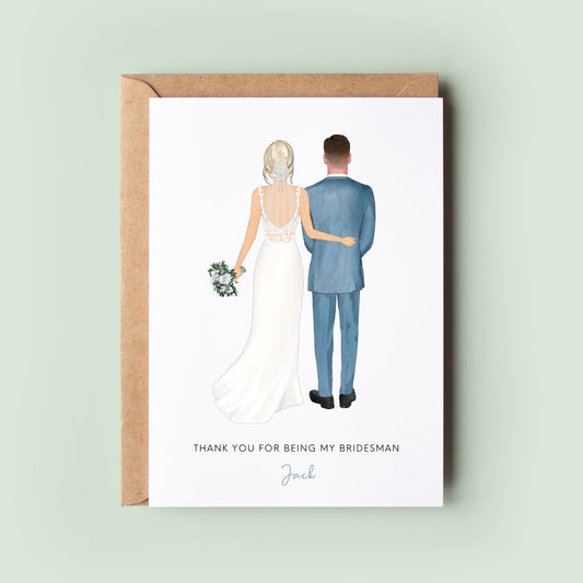 Personalised Bridesman Thank You Card, Man of Honour Thank you Card, Customisable Bridesman Card, Wedding Thank Card, Bridesman #11003