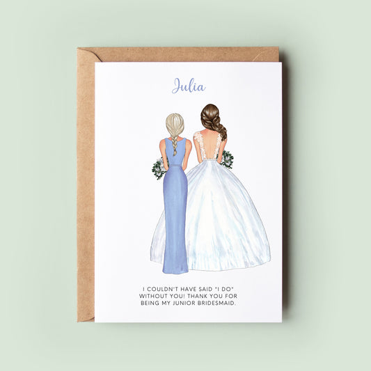 Personalised Junior Bridesmaid Thank You Card, Bridesmaid Thank you Card, Customisable Bridesmaid Card, Wedding Thank Card, Bridesmaid Thank