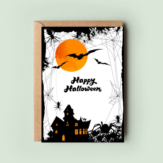 Happy Halloween Card, Scary Halloween Card, Halloween Card For Him, Halloween Card For Her, Haunted House Card, Halloween Scene Card