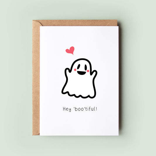 Hey Bootiful Halloween Card, Happy Halloween Card, Halloween Anniversary Card For Him, Anniversary Card For Her, Cute Ghost Halloween Card