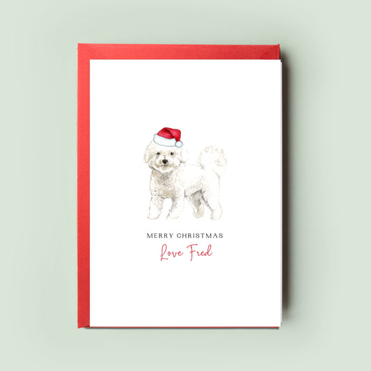 Exclusive Bichon Frise Christmas Card, &#39;From the Dog&#39; to Dog Mum and Dog Dad, plus a special edition &#39;To the Dog.&#39; The perfect festive Pet Card for Bichon Frise lovers.