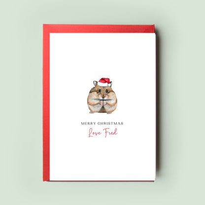 Delightful Hamster Christmas Card, ‘From the Hamster,’ with cheerful design. Perfect holiday greeting for Hamster Mum and Hamster Dad.