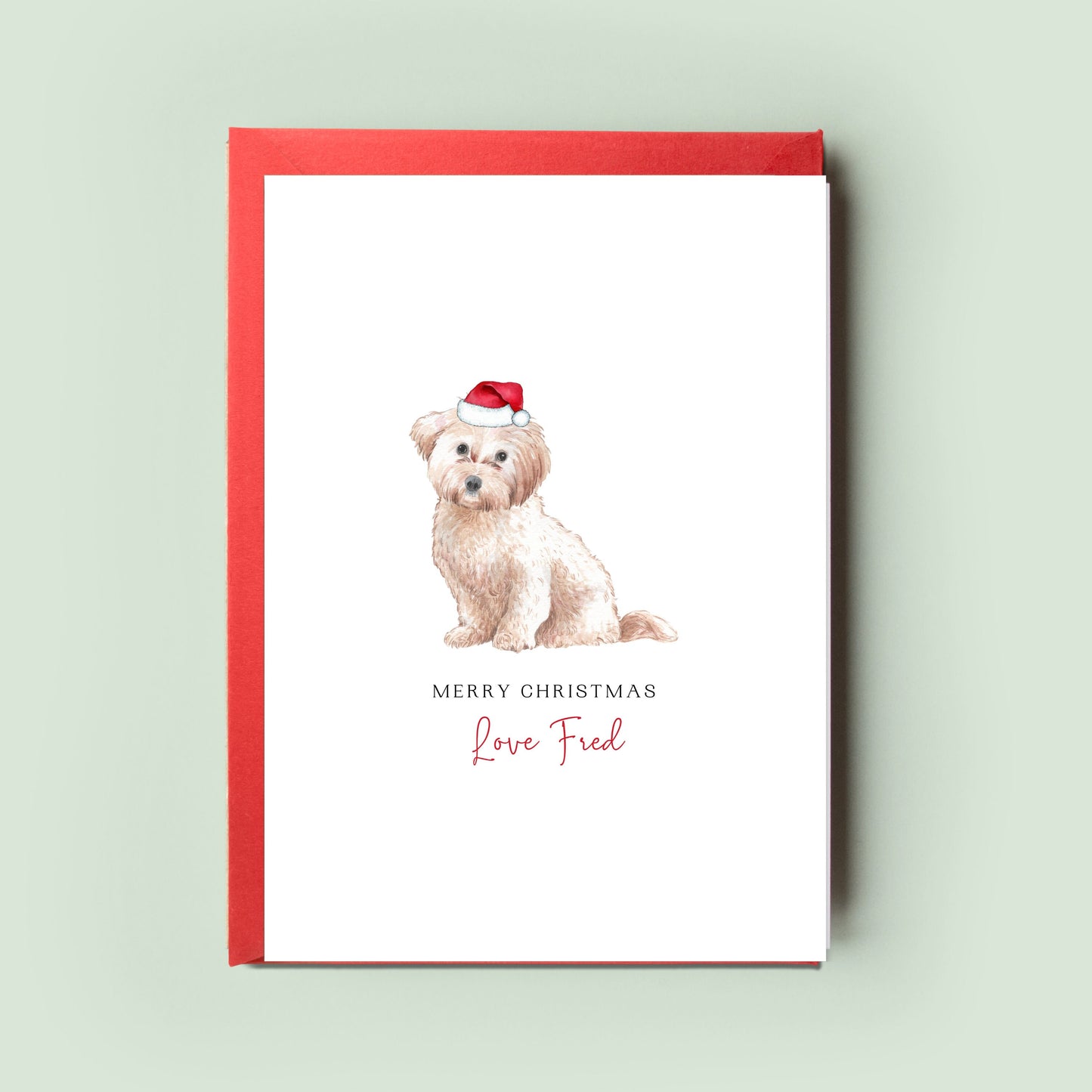 Heartwarming Cavachon Christmas card from the dog, showcasing love from your furry friend. Ideal for dog dad and dog mum, this pet card is the perfect seasonal greeting.