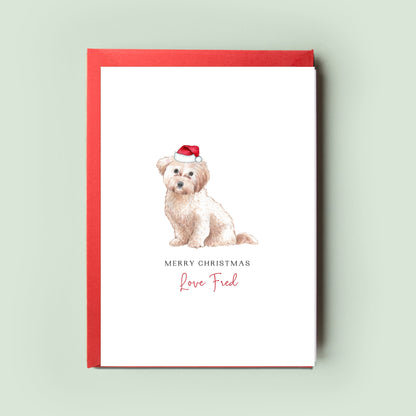 Heartwarming Cavachon Christmas card from the dog, showcasing love from your furry friend. Ideal for dog dad and dog mum, this pet card is the perfect seasonal greeting.