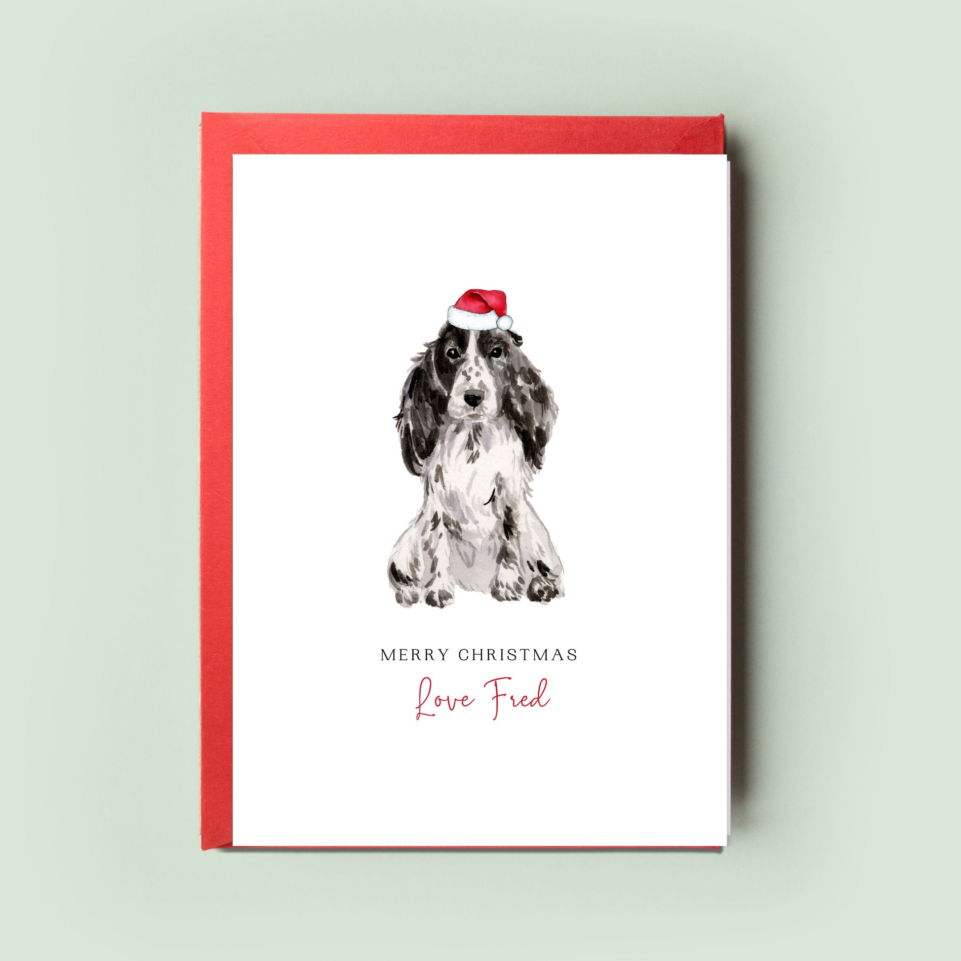 Lovingly crafted Cocker Spaniel Christmas card from the dog. A delightful gift to warm the hearts of dog dad and dog mum this festive season.