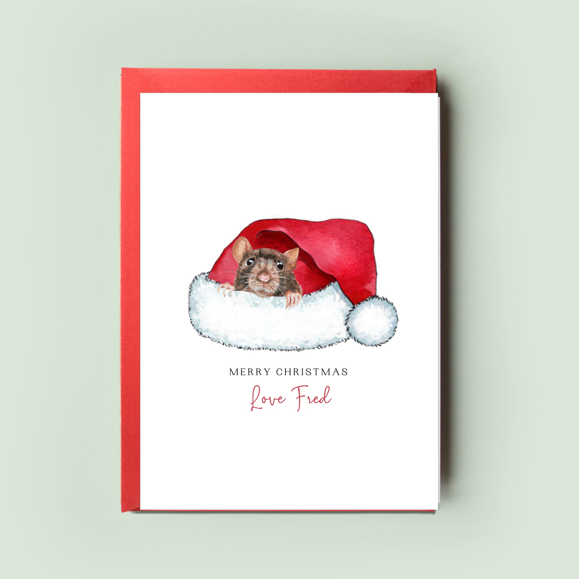 Enchanting Personalised Pet Rat Christmas Card, showcasing the lively spirit of the pet rat, a special festive sentiment for Rat Mum & Rat Dad.