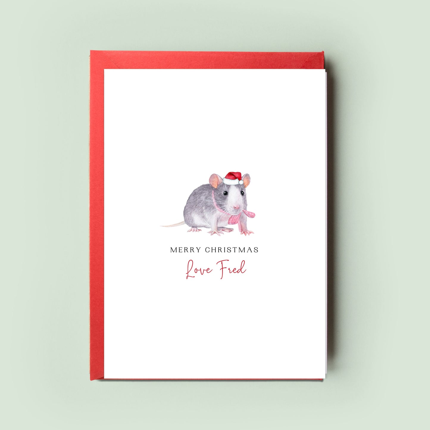 Enchanting Personalised Pet Rat Christmas Card, showcasing the lively spirit of the pet rat, a special festive sentiment for Rat Mum & Rat Dad.