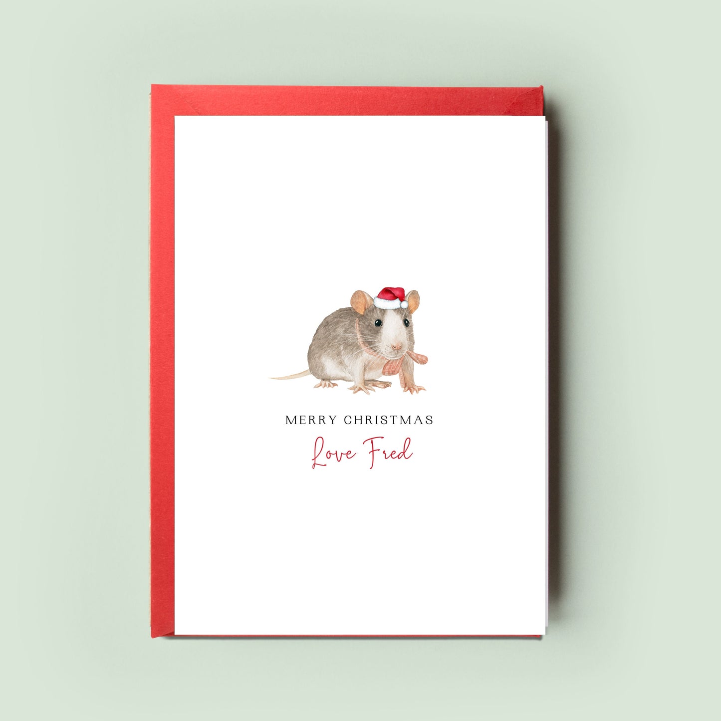 Enchanting Personalised Pet Rat Christmas Card, showcasing the lively spirit of the pet rat, a special festive sentiment for Rat Mum & Rat Dad.