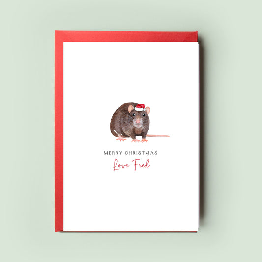 Enchanting Personalised Pet Rat Christmas Card, showcasing the lively spirit of the pet rat, a special festive sentiment for Rat Mum & Rat Dad.