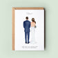 A customisable &#39;Will You Be My Bridesman&#39; card featuring personalised options for the bride&#39;s dress, bridesman suit, skin tones, and hair, with space for custom text.