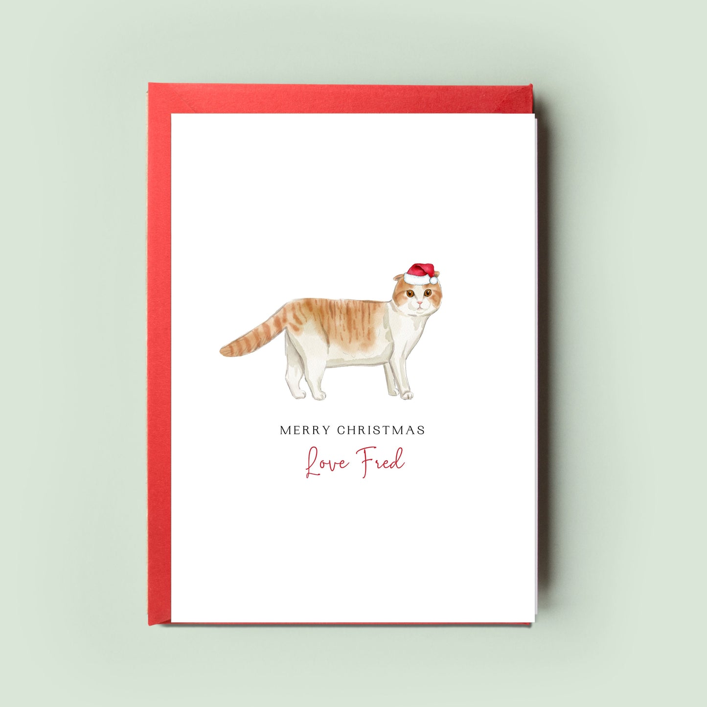 Heartwarming Ginger Cat Christmas card, designed especially for cat parents, embodying the charm and playfulness of your feline friend, a delightful seasonal greeting from the cat.