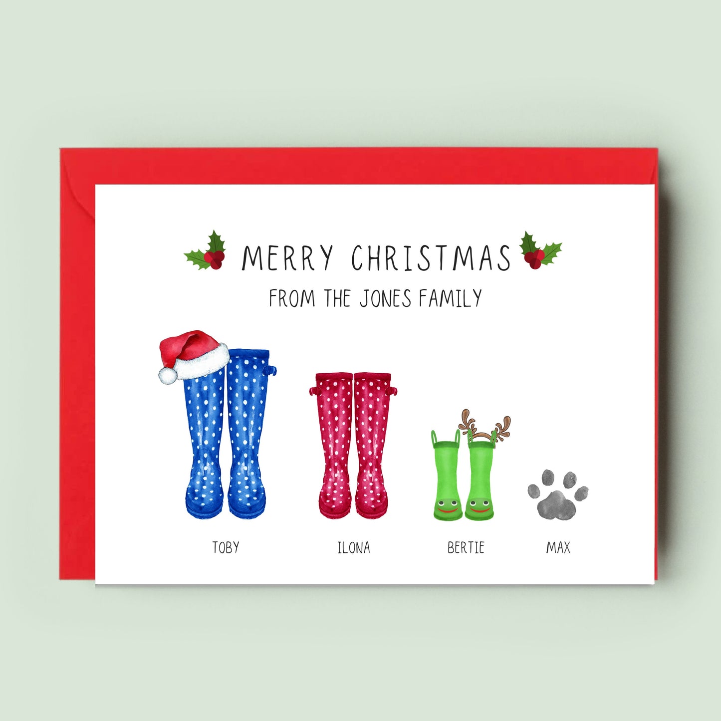 Pack 1, 5, 10, 15 or 20 - Personalised Family Christmas Card