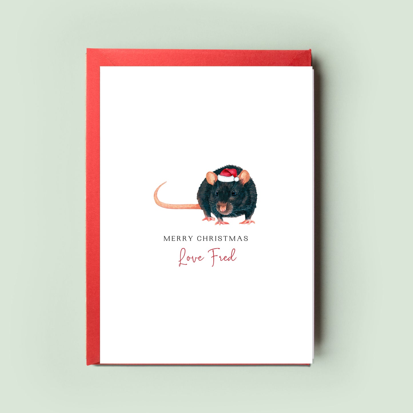 Enchanting Personalised Pet Rat Christmas Card, showcasing the lively spirit of the pet rat, a special festive sentiment for Rat Mum & Rat Dad.