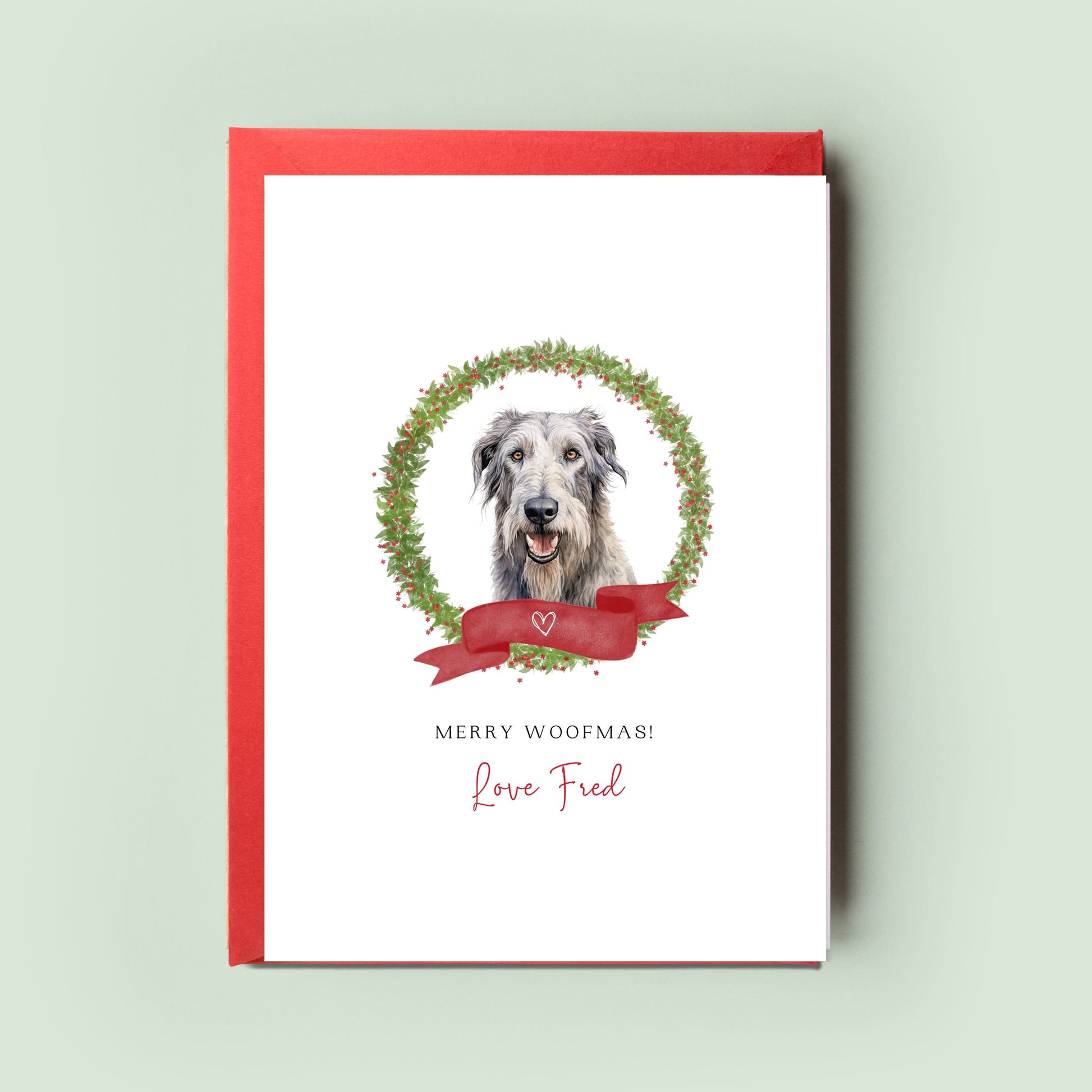 Irish Wolfhound Personalised Dog Christmas Card, For the Dog, From the Dog, Pet Christmas Card, Dog Card, Dog Dad, Dog Mum, Merry Woofmas