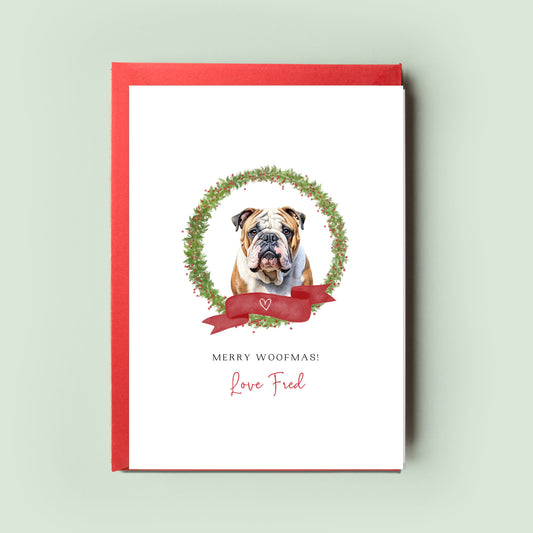 Bulldog Personalised Pet Dog Christmas Card