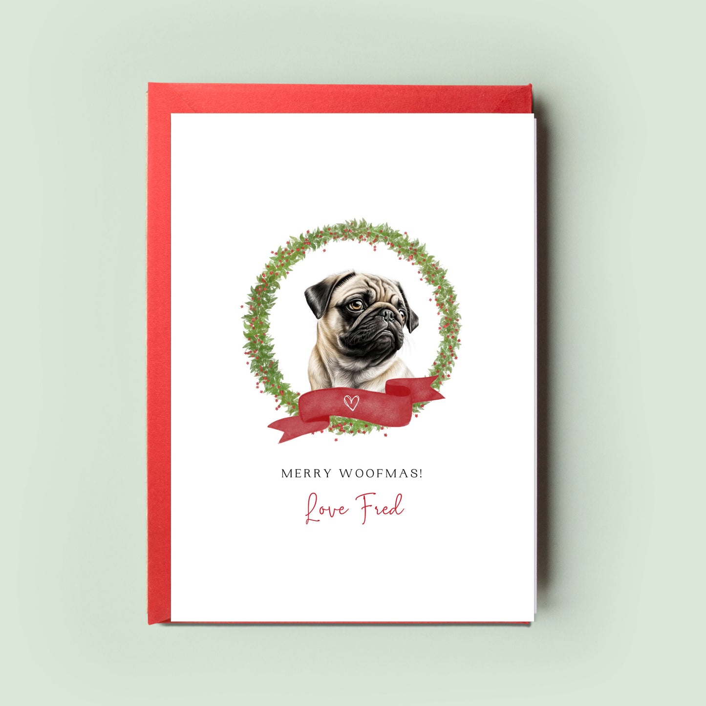 Pug Personalised Dog Christmas Card