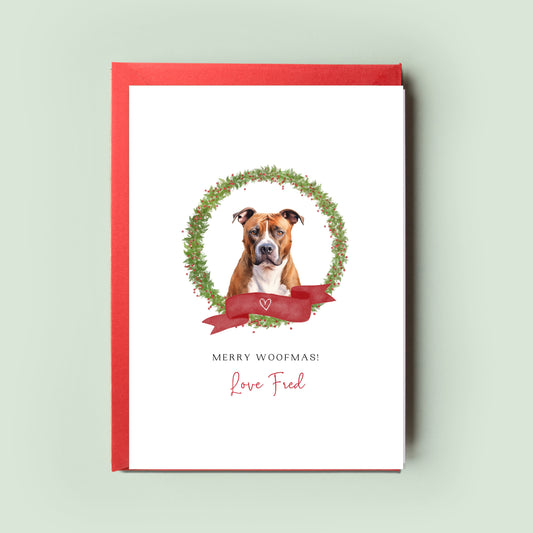 Staffordshire Bull Terrier Personalised Dog Christmas Card