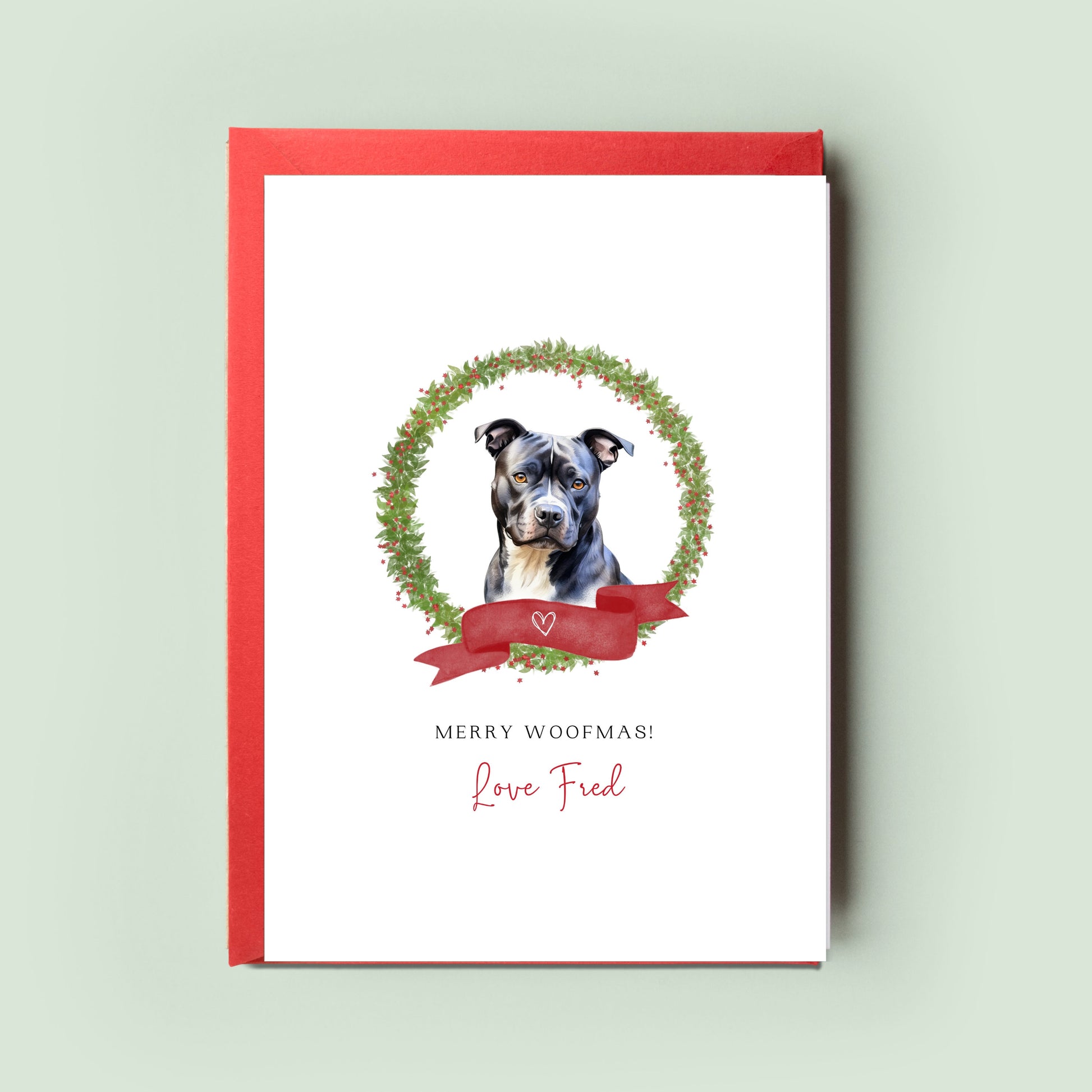 Staffordshire Bull Terrier Personalised Dog Christmas Card