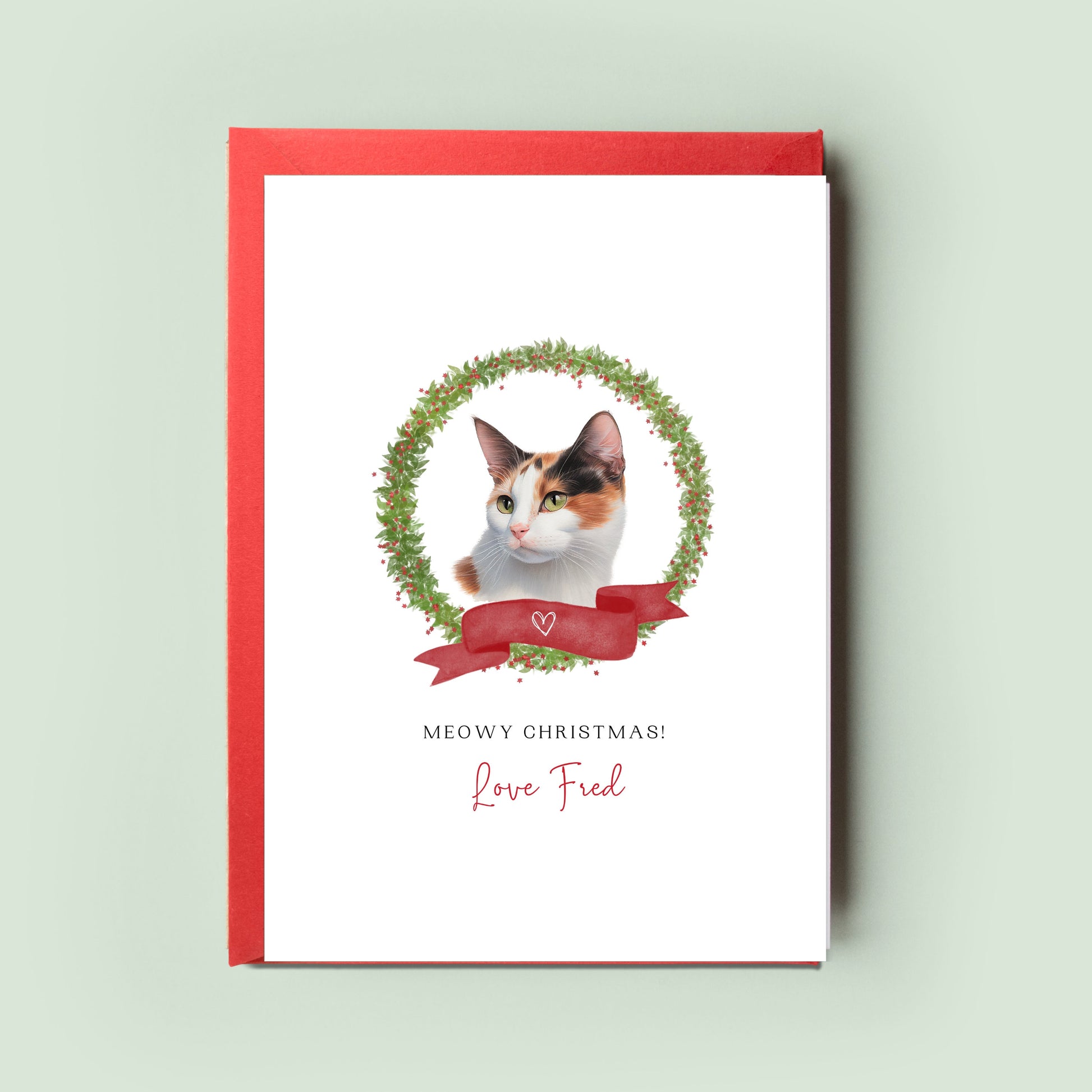 Calico Cat Illustration Christmas Card