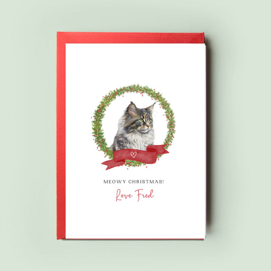 Norwegian Forest Cat Illustration Christmas Card