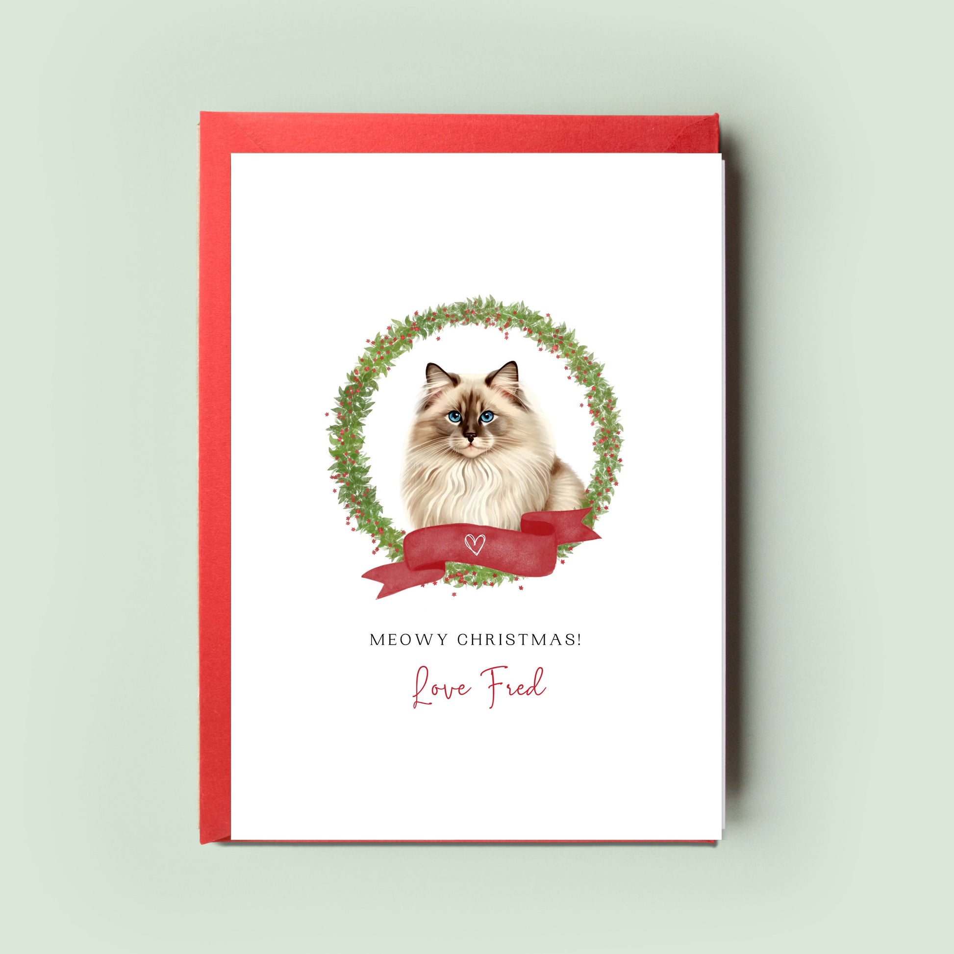 Ragdoll Cat Illustration Christmas Card - Personalised