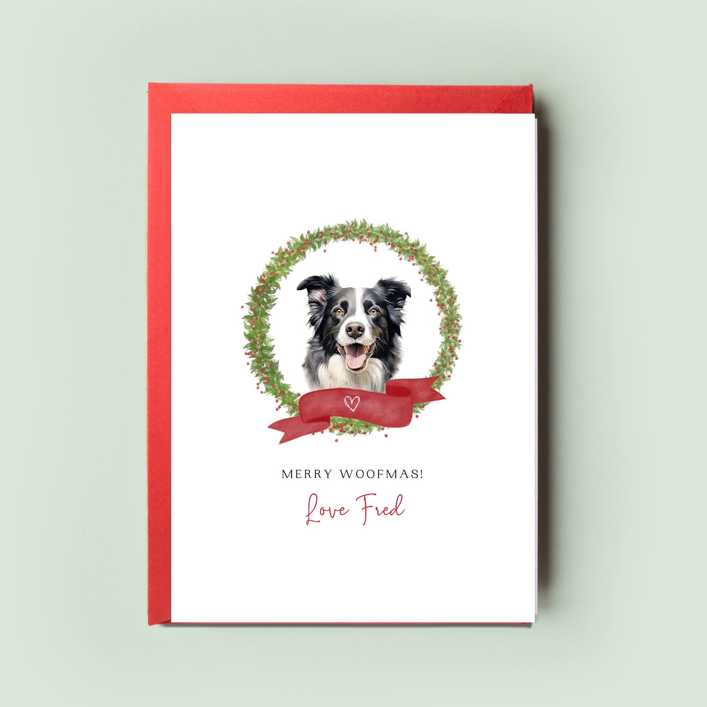 Border Collie Personalised Dog Christmas Card, For the Dog, From the Dog, Pet Christmas Card, Dog Card, Dog Dad, Dog Mum, Merry Woofmas