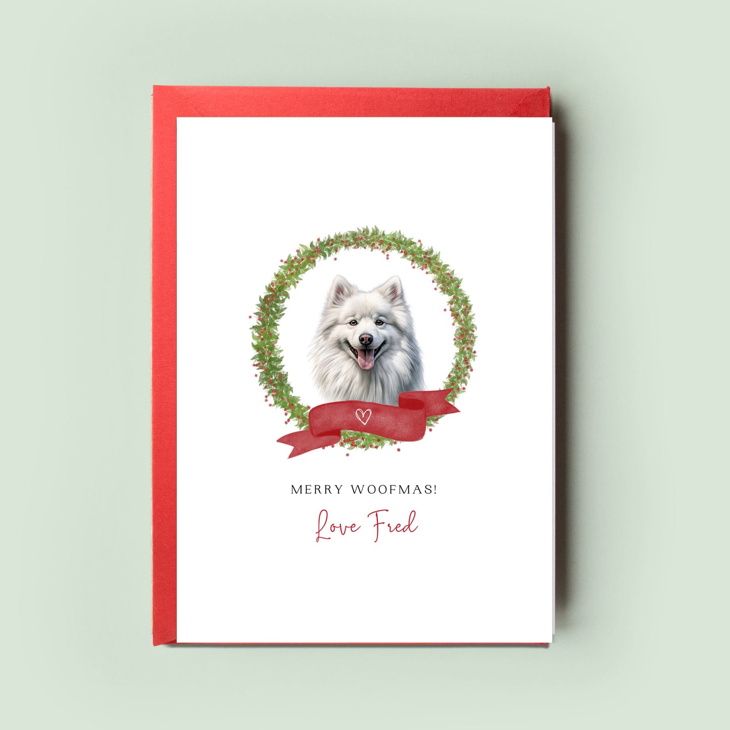 American Eskimo Personalised Dog Christmas Card