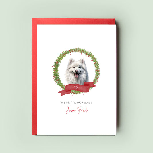 American Eskimo Personalised Dog Christmas Card