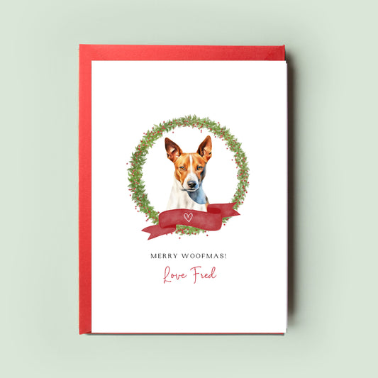 Basenji Personalised Dog Christmas Card, For the Dog, From the Dog, Pet Christmas Card, Dog Card, Dog Dad, Dog Mum, Pet Card, Merry Woofmas