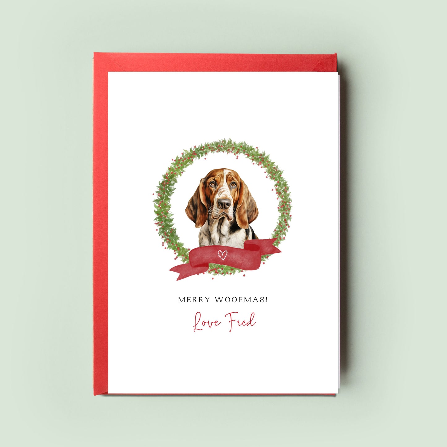 Basset Hound Personalised Dog Christmas Card, For the Dog, From the Dog, Pet Christmas Card, Dog Card, Dog Dad, Dog Mum, Merry Woofmas