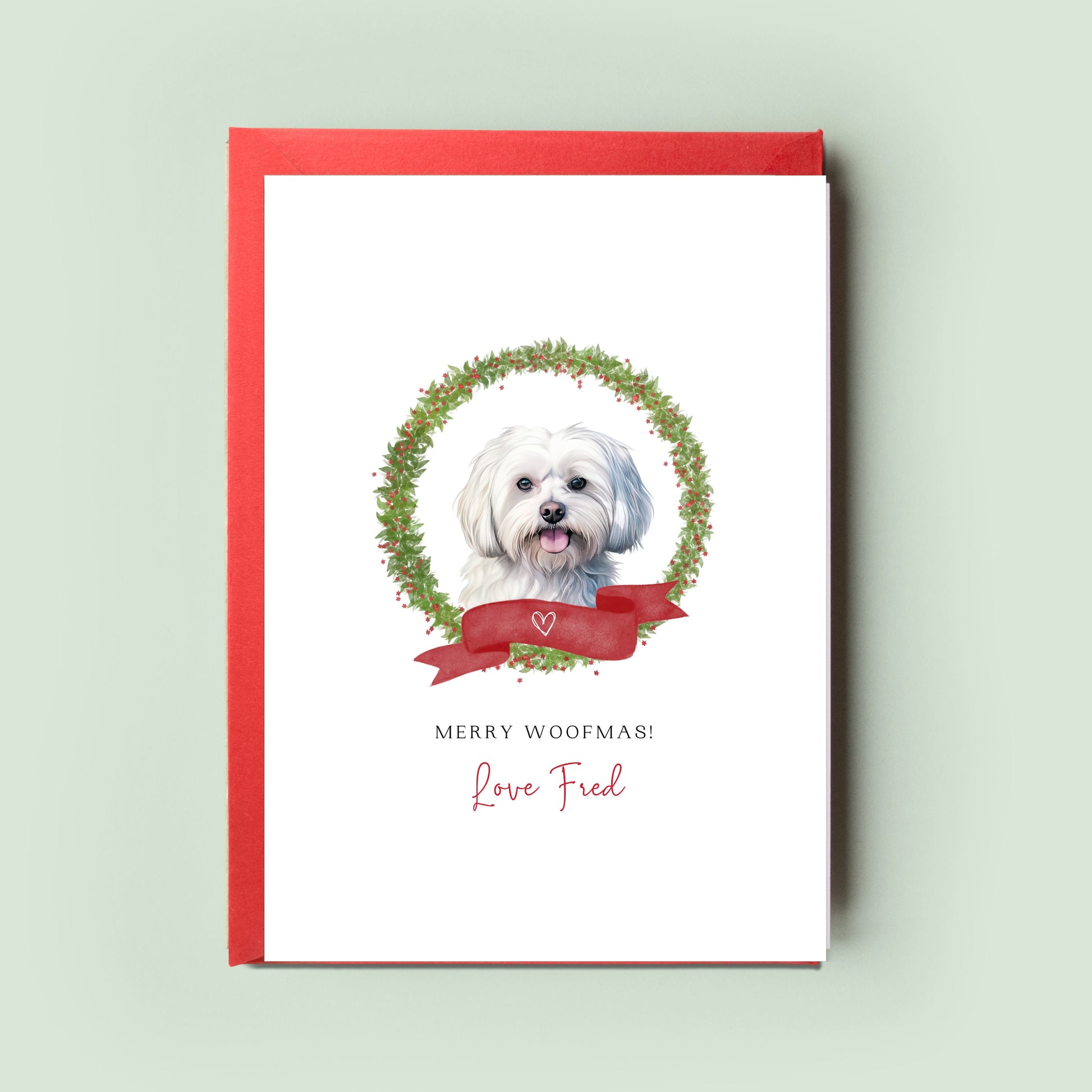 Maltese Personalised Dog Christmas Card, For the Dog, From the Dog, Pet Christmas Card, Dog Card, Dog Dad, Dog Mum, Merry Woofmas