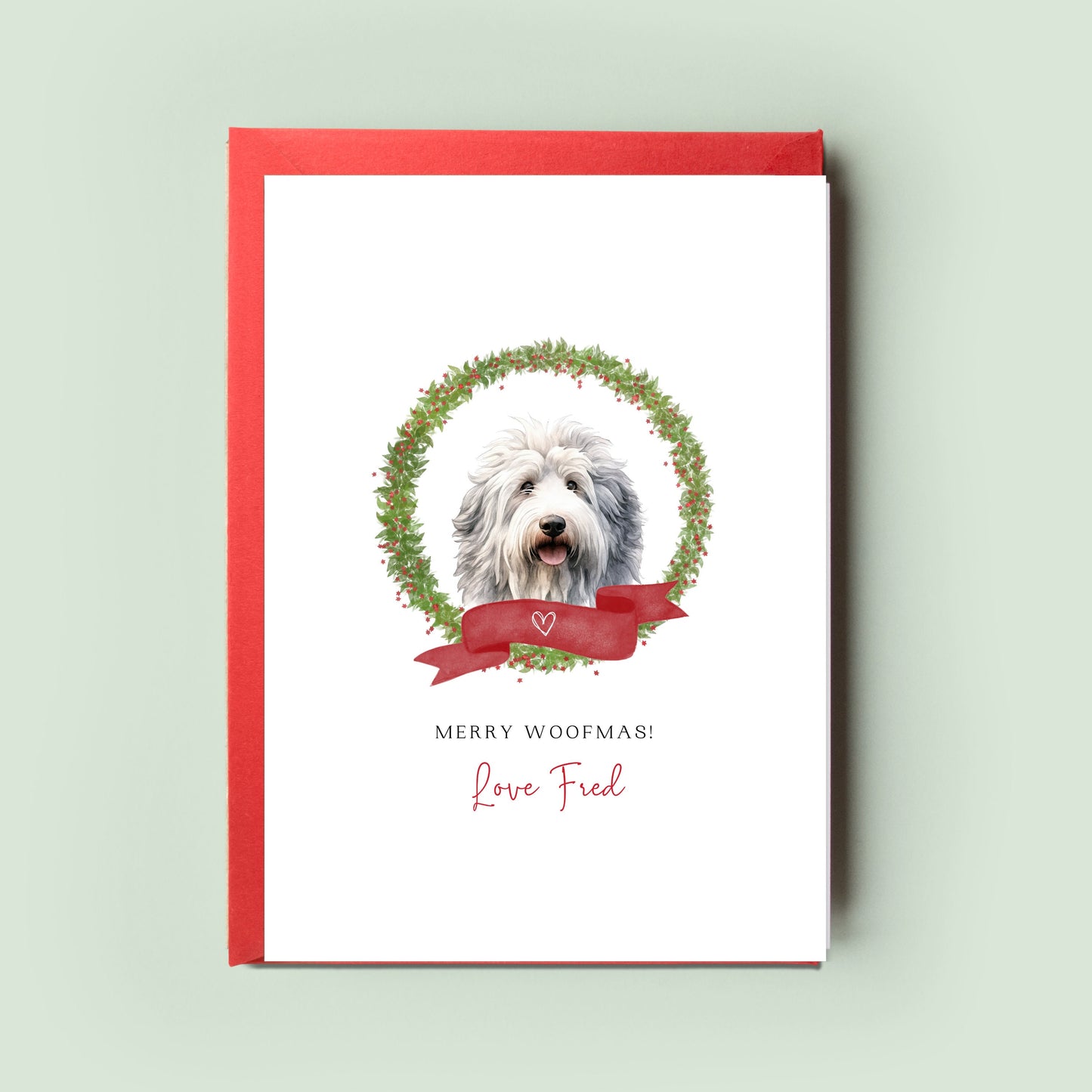 Old English Sheepdog Personalised Dog Christmas Card