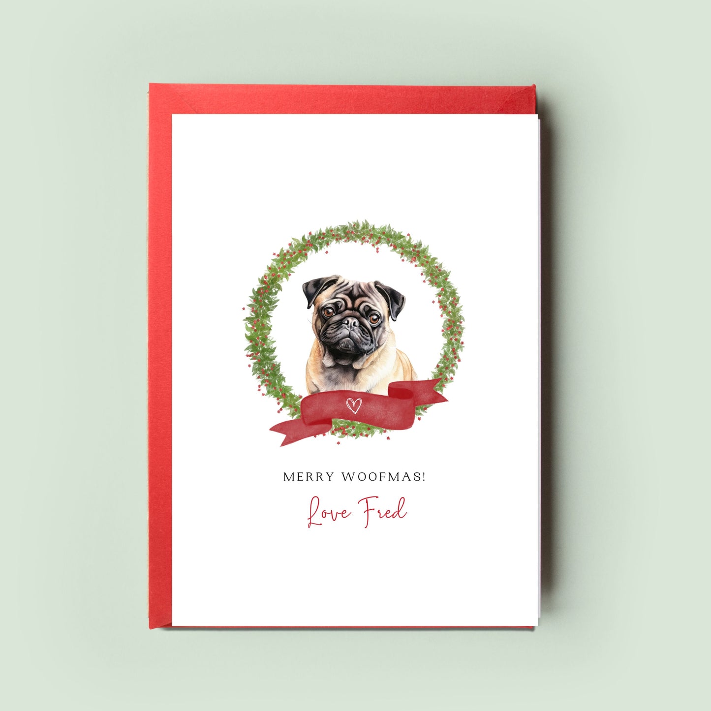 Pug Personalised Dog Christmas Card