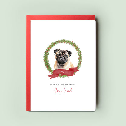 Pug Personalised Dog Christmas Card