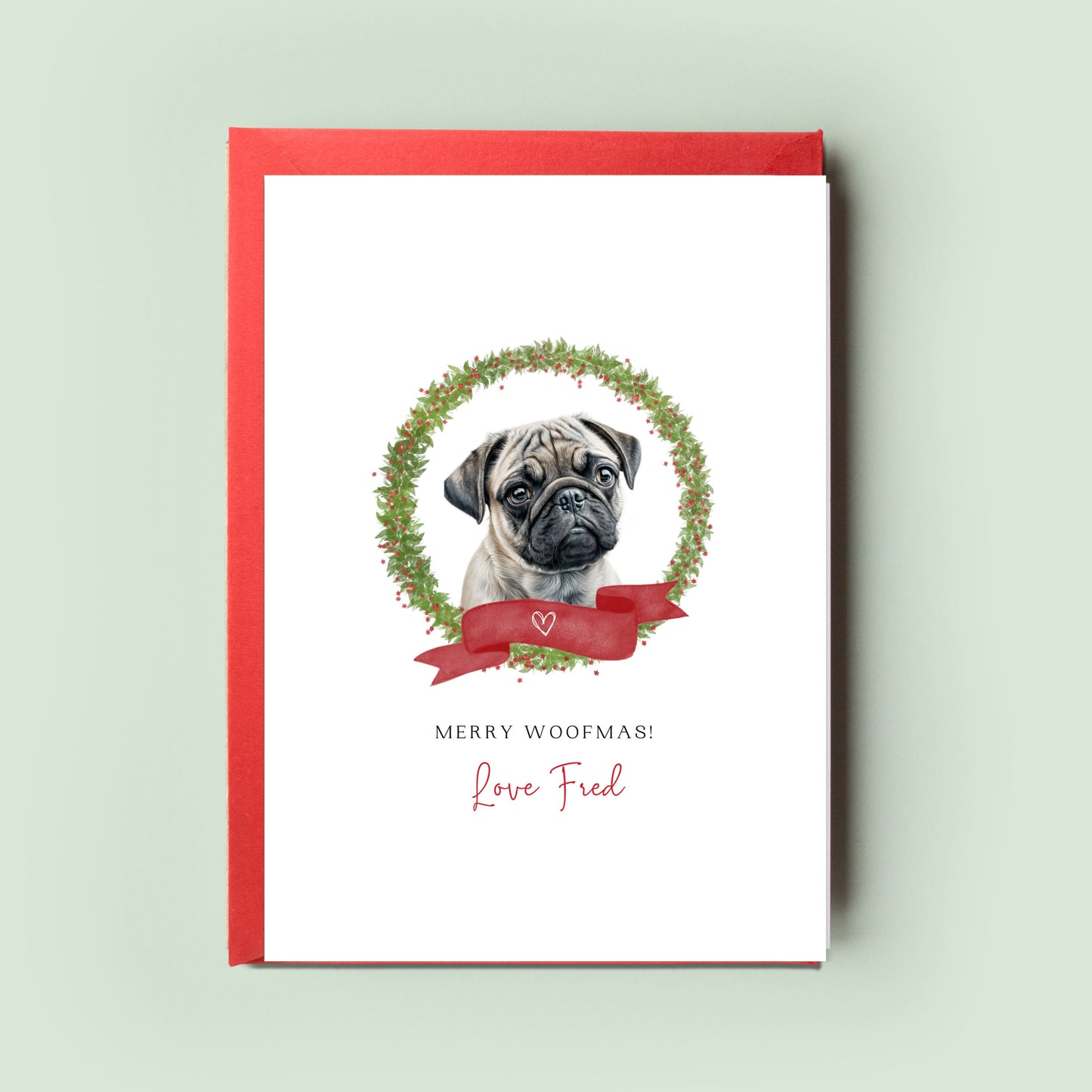 Pug Personalised Dog Christmas Card