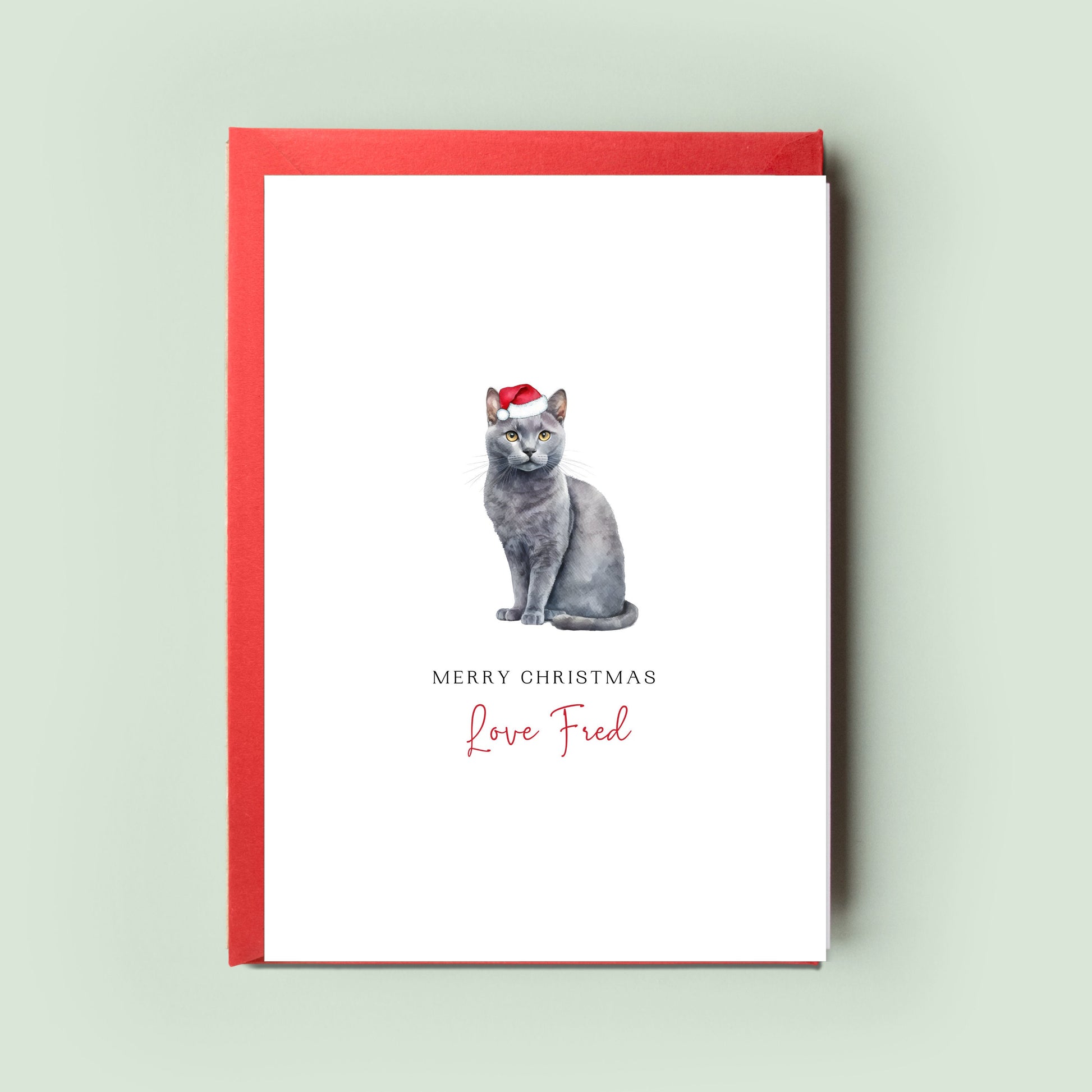 Russian Blue Cat Christmas Card - Unique 'From the Cat' Christmas Greetings for Cat Mum & Dad - Personalised Pet Card for Cat Lovers