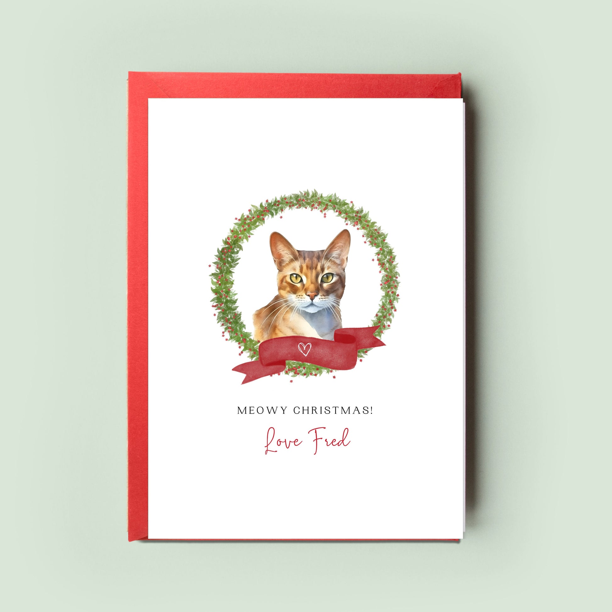 Abyssinian Pet Cat Illustration Christmas Card