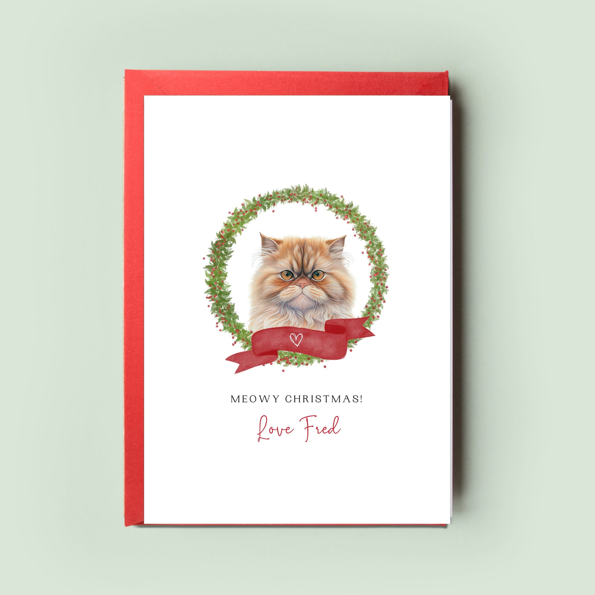 Ginger Pet Cat Illustration Christmas Card