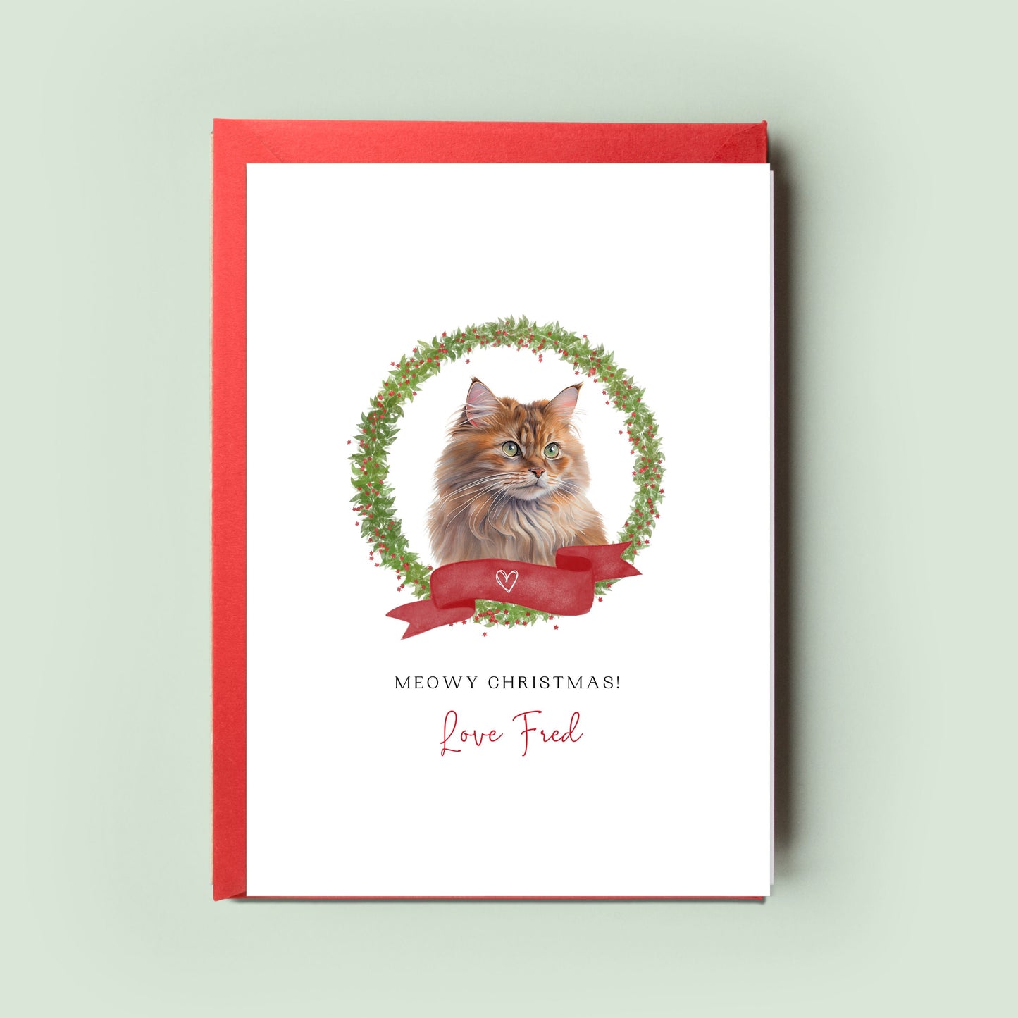 Ginger Pet Cat Illustration Christmas Card