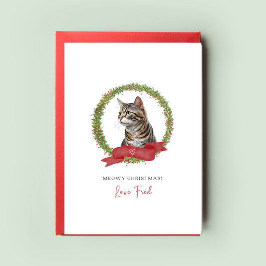 American Shorthair Cat Illustration Christmas Card