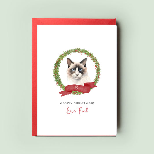 Balinese Cat Illustration Christmas Card