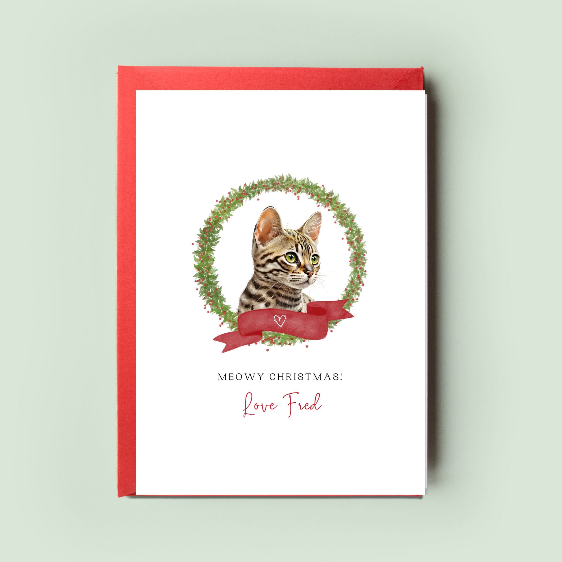 Bengal Cat Illustration Christmas Card