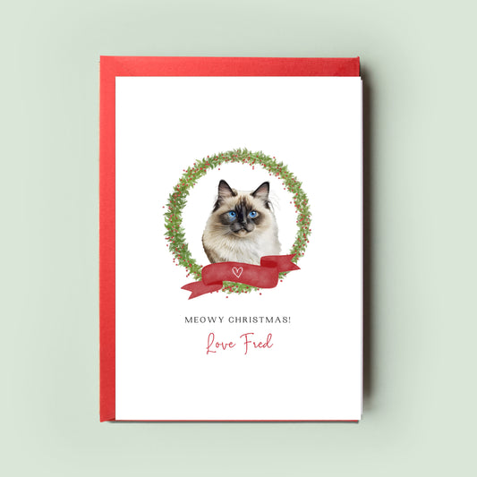 Birman Cat Illustration Christmas Card