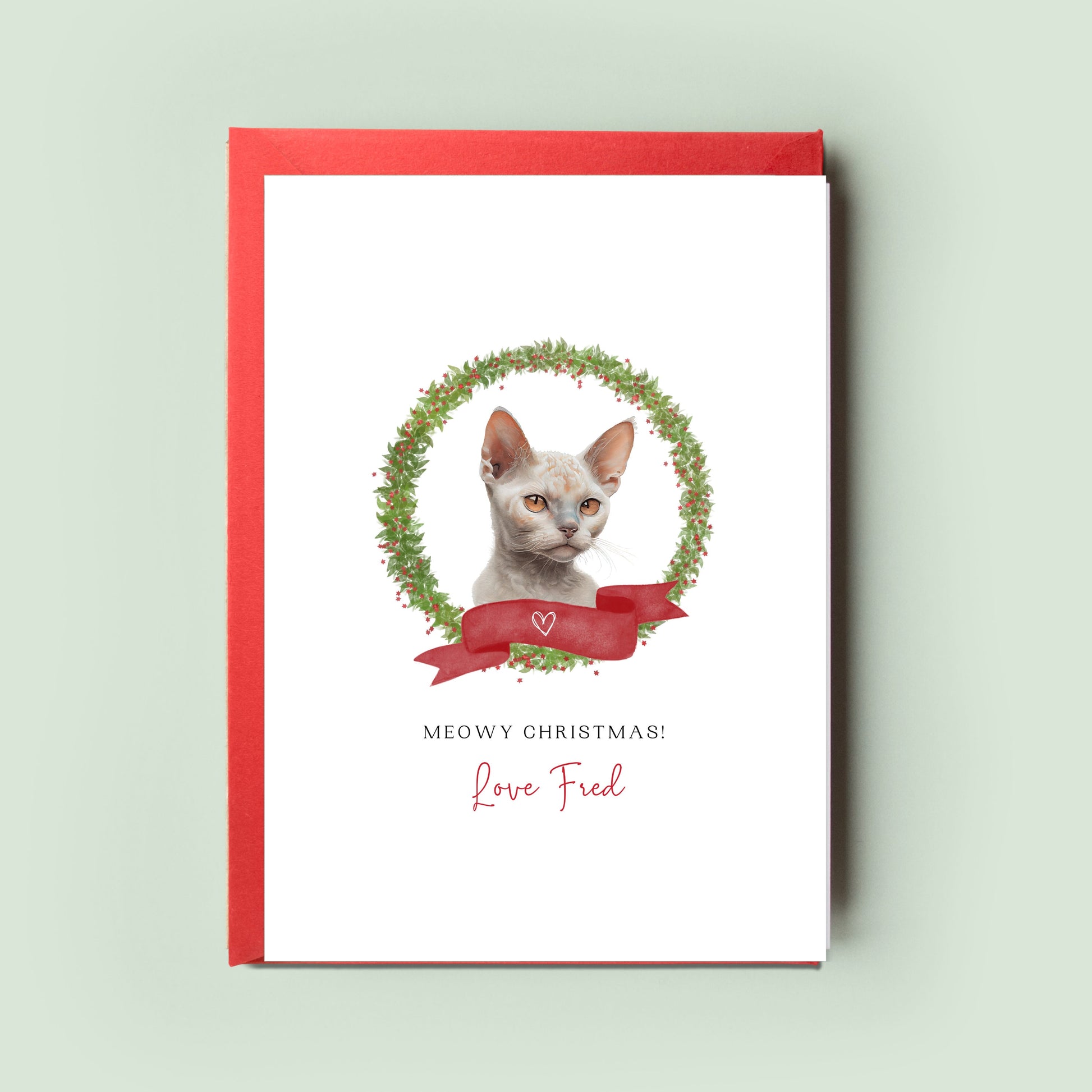 Devon Rex Cat Illustration Christmas Card