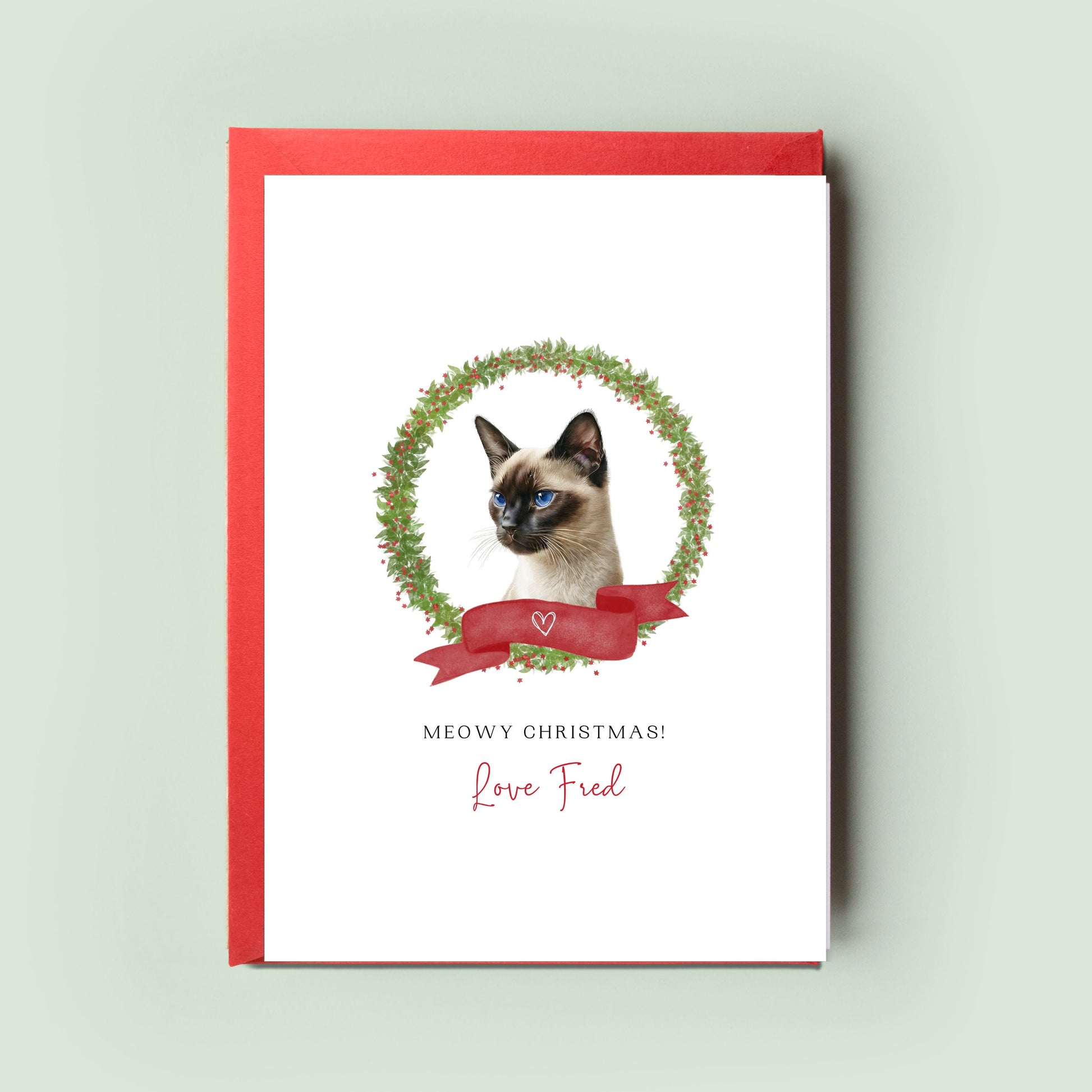 Siamese Cat Illustration Christmas Card