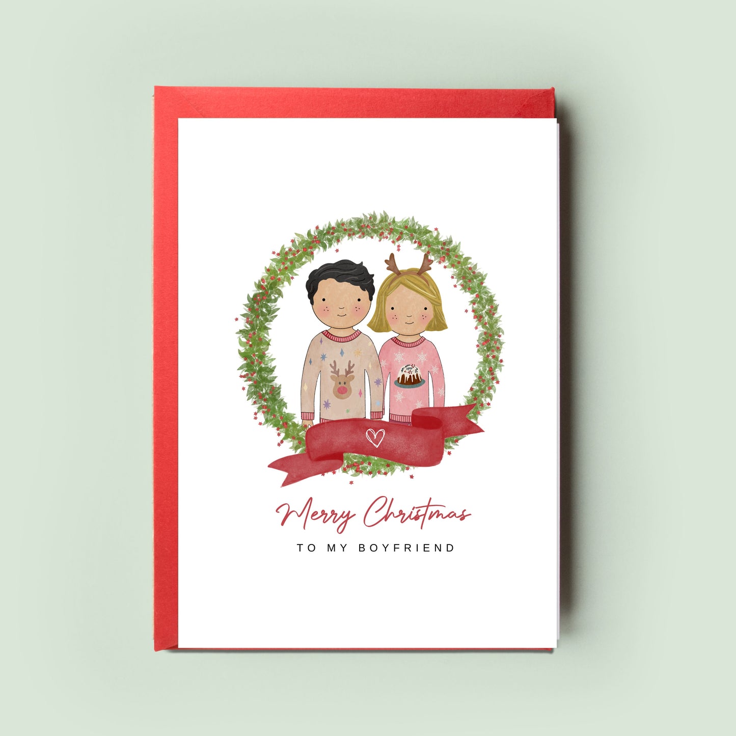 Elegant personalised boyfriend Christmas card, designed for a romantic festive gesture, perfect for commemorating your first Christmas together.